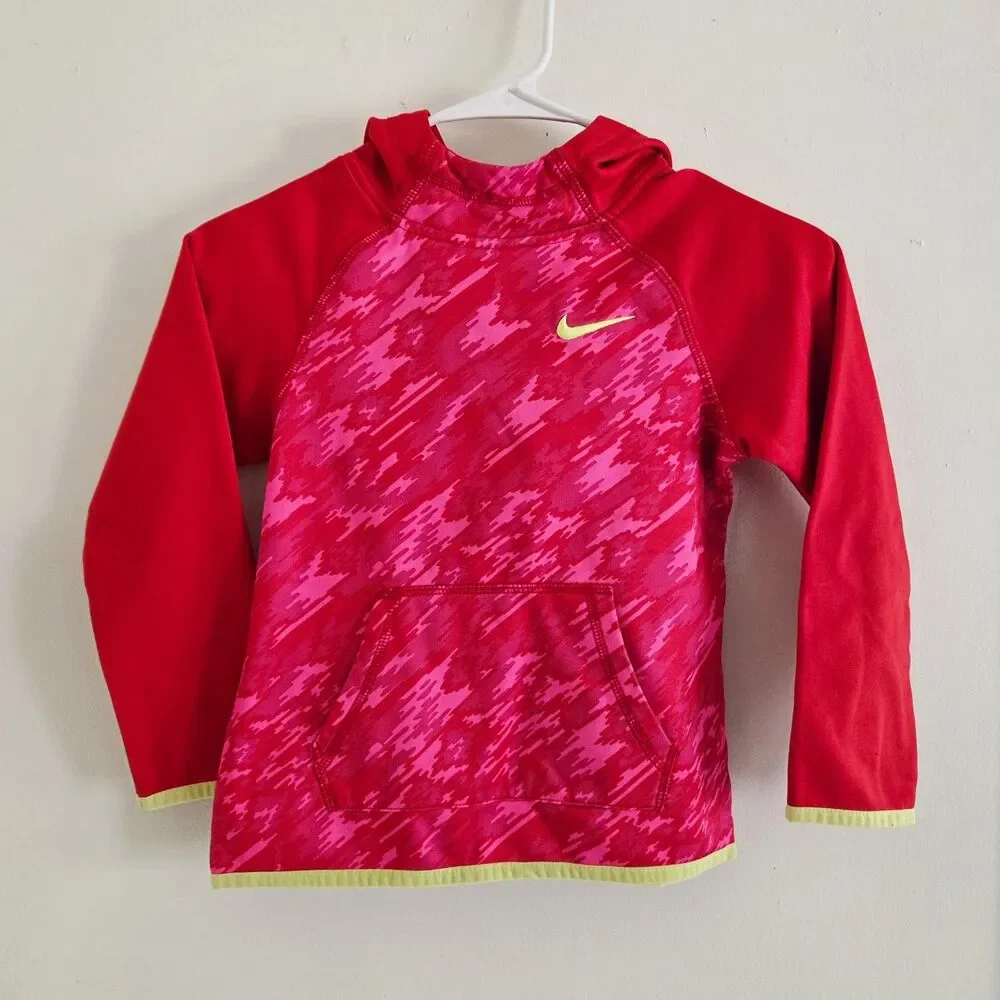 Nike Dri-FIT Unisex Kids L Pullover Hoodie Pink/Red Camo Fleece Pockets